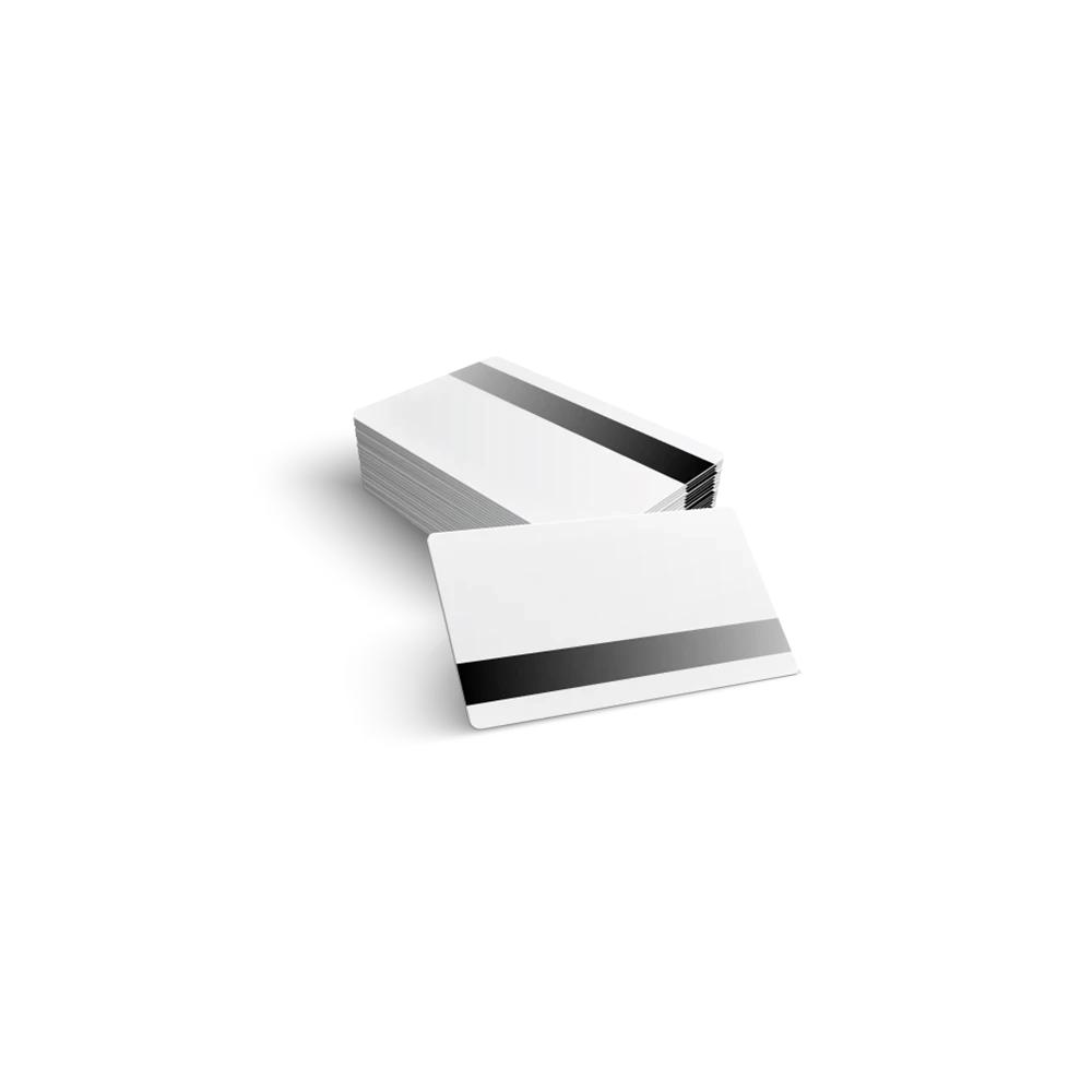 Pilha de Cartões de Banda Magnética HiCo brancos com banda magnética preta no verso