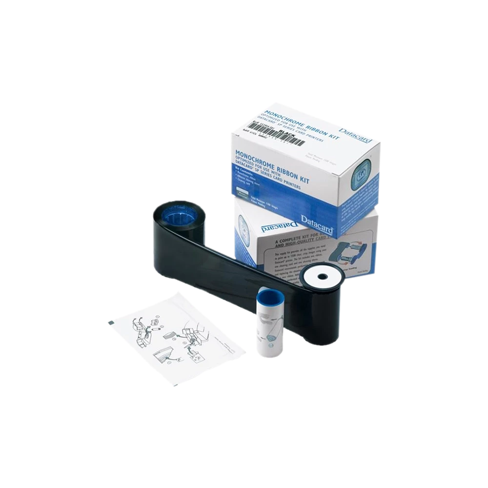 Fita Preta para Datacard SD/SP com rolo de limpeza e caixas de embalagem ao fundo