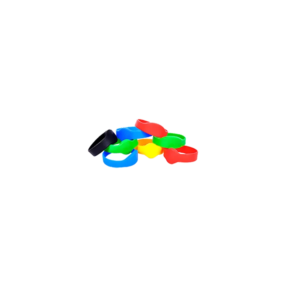 Conjunto de Pulseiras RFID em silicone, coloridas e fechadas, em tons de azul, verde, vermelho, amarelo e preto